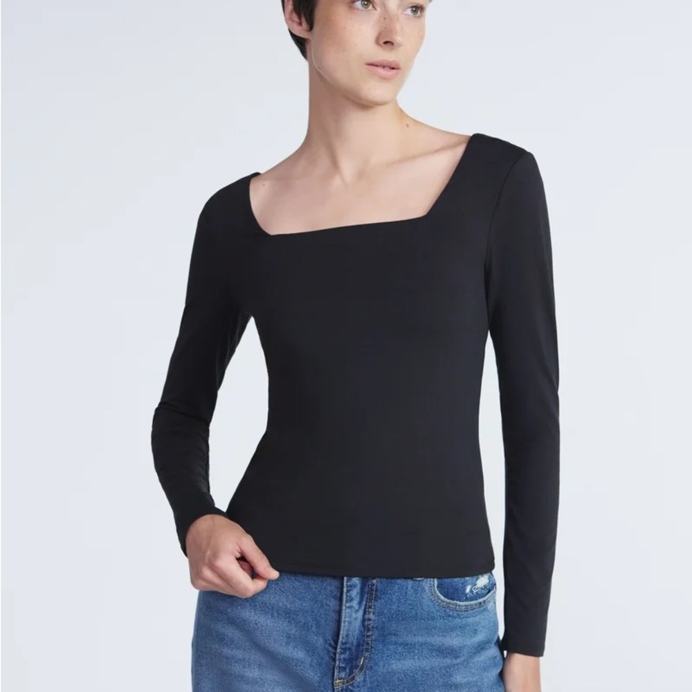 Scoop Women's Square Neck Contour Black Long Sleeve Top NWT